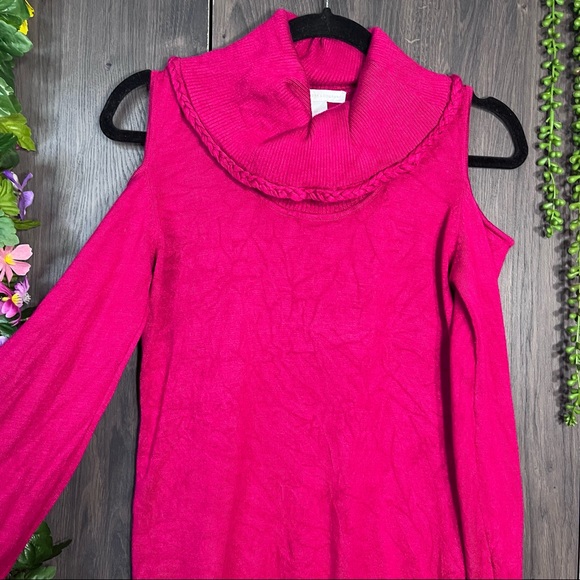 '🌼3/$30🌼New York & Company Pink Cowl Neck Cold Shoulder Sweater Size Small - Picture 3 of 16